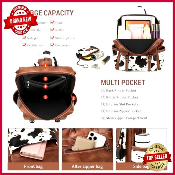PU Leather Backpack Purse for Women, Convertible Shoulder Bag, Laptop Compatible main image 4